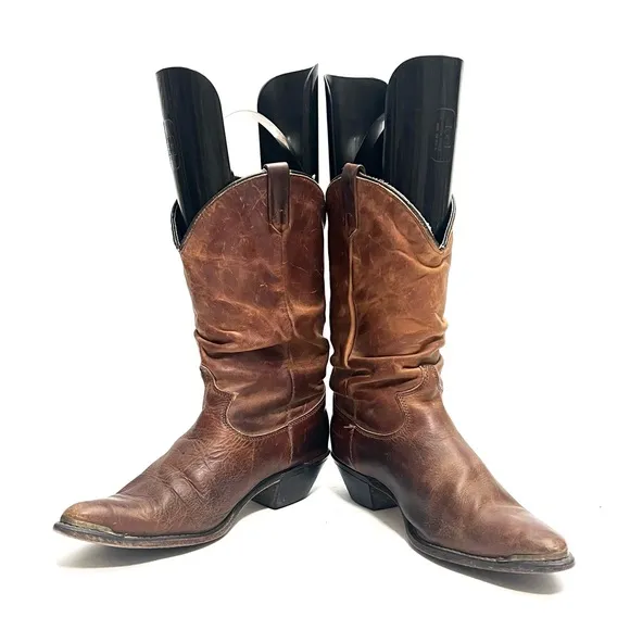 Vintage 1990s women’s brown leather western style slouchy cowboy boots