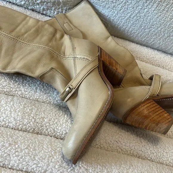 Vintage 70s cowboy boots genuine leather Western / Braided  Mid Calf Tan