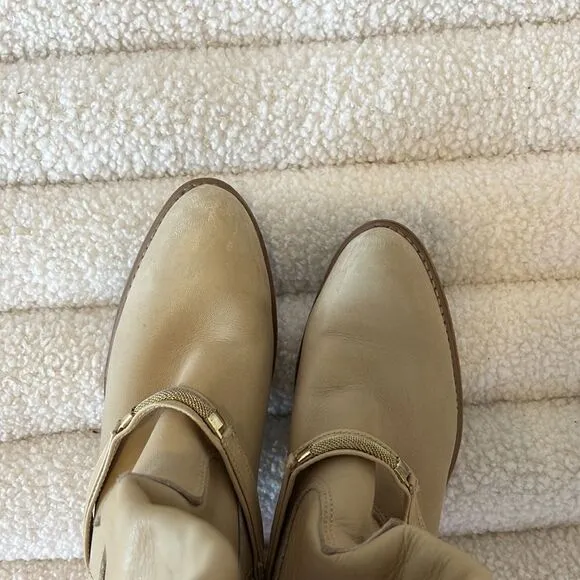 Vintage 70s cowboy boots genuine leather Western / Braided  Mid Calf Tan