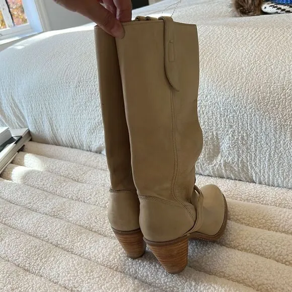 Vintage 70s cowboy boots genuine leather Western / Braided  Mid Calf Tan