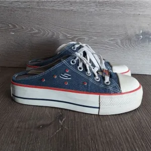 Vintage 90s Skechers Denim Platform Mules Slip On Glitter Sneakers Size 8.5