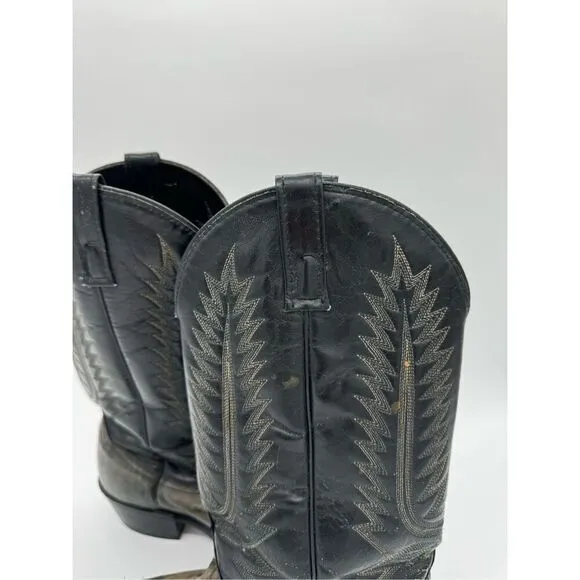 Vintage Acme 2 Tone Lizard Toe Black Cowboy Western Boots 9.5D