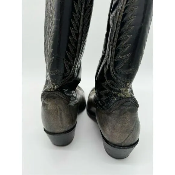 Vintage Acme 2 Tone Lizard Toe Black Cowboy Western Boots 9.5D