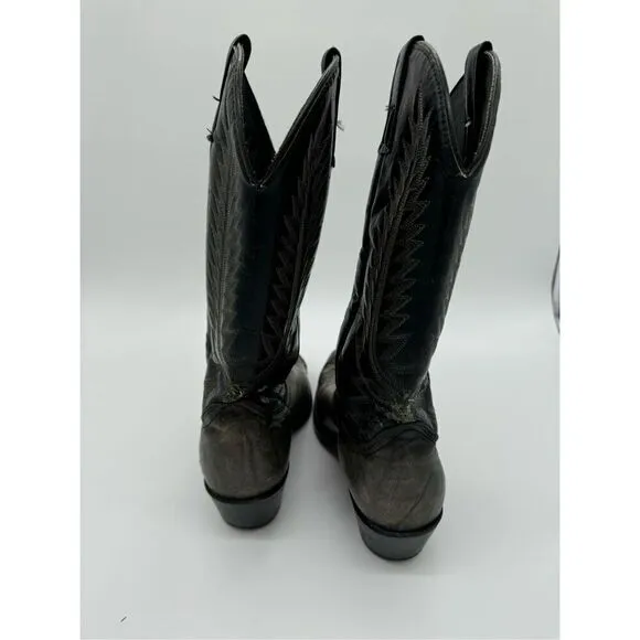 Vintage Acme 2 Tone Lizard Toe Black Cowboy Western Boots 9.5D