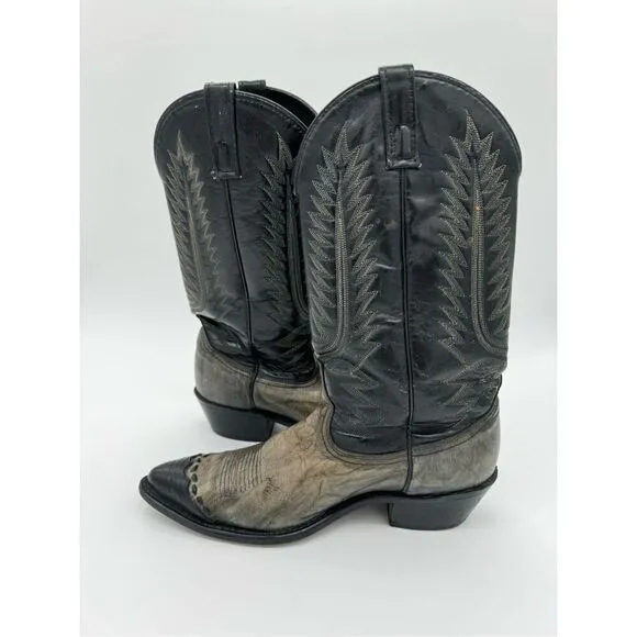Vintage Acme 2 Tone Lizard Toe Black Cowboy Western Boots 9.5D