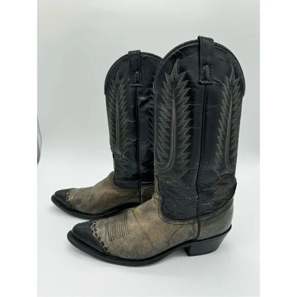 Vintage Acme 2 Tone Lizard Toe Black Cowboy Western Boots 9.5D