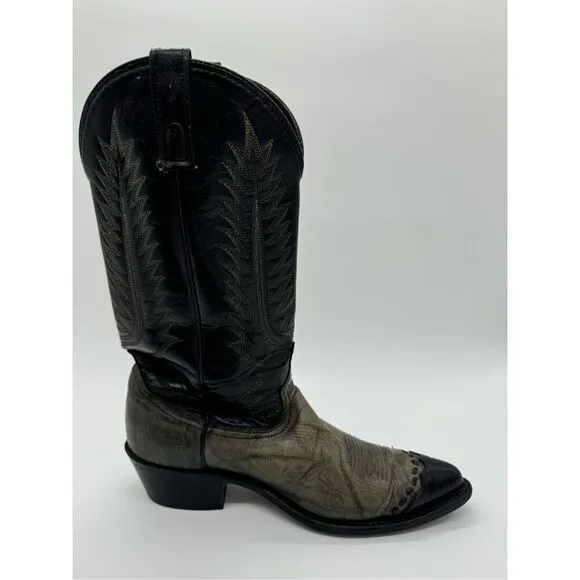 Vintage Acme 2 Tone Lizard Toe Black Cowboy Western Boots 9.5D