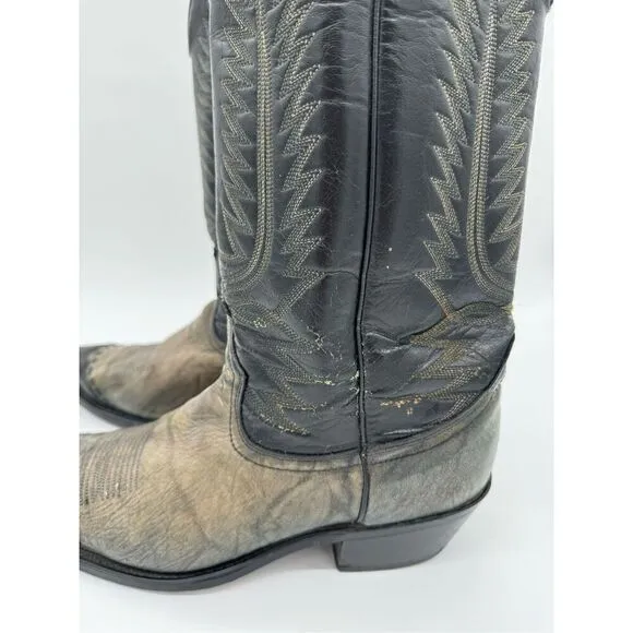 Vintage Acme 2 Tone Lizard Toe Black Cowboy Western Boots 9.5D