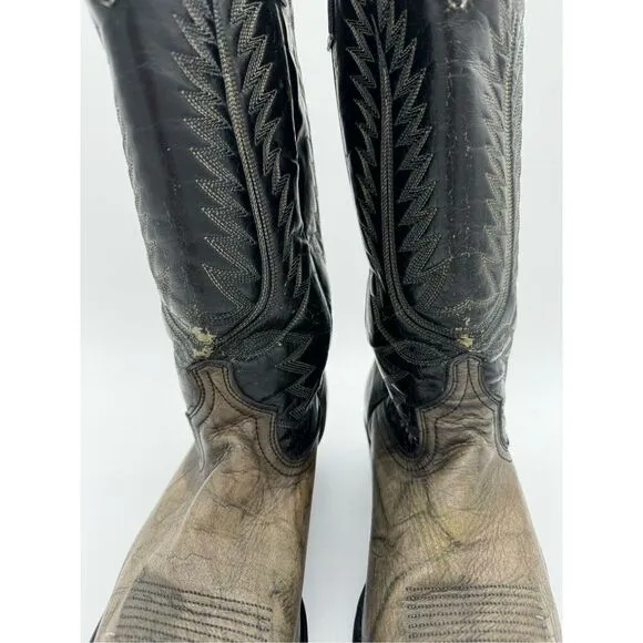 Vintage Acme 2 Tone Lizard Toe Black Cowboy Western Boots 9.5D
