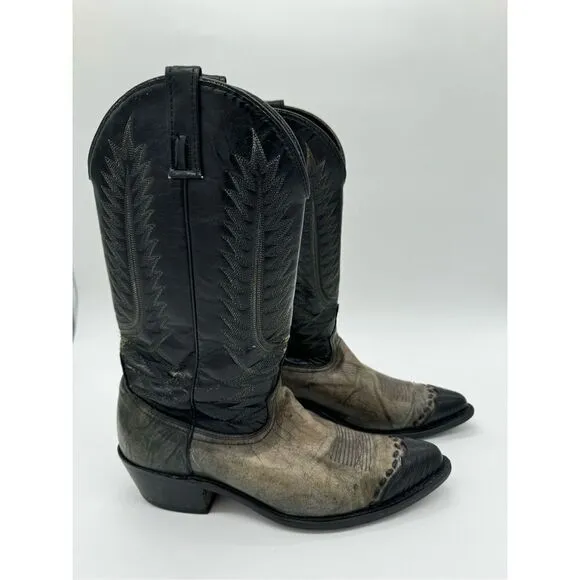 Vintage Acme 2 Tone Lizard Toe Black Cowboy Western Boots 9.5D