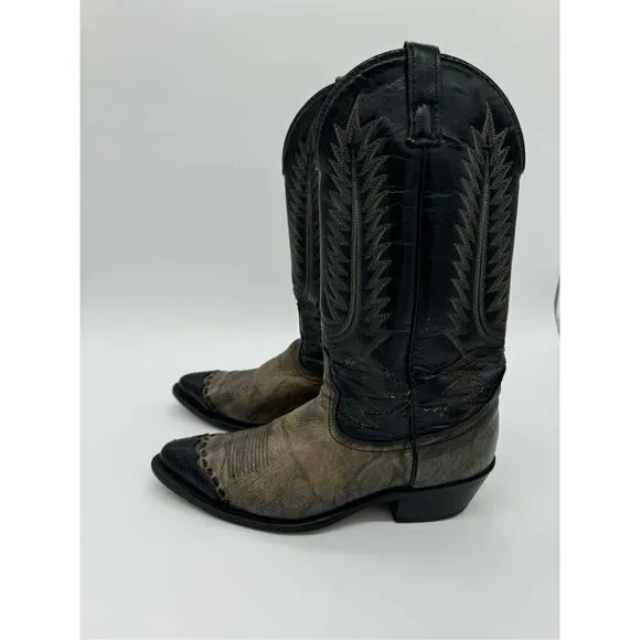 Vintage Acme 2 Tone Lizard Toe Black Cowboy Western Boots 9.5D