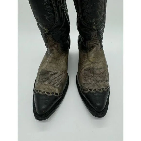 Vintage Acme 2 Tone Lizard Toe Black Cowboy Western Boots 9.5D