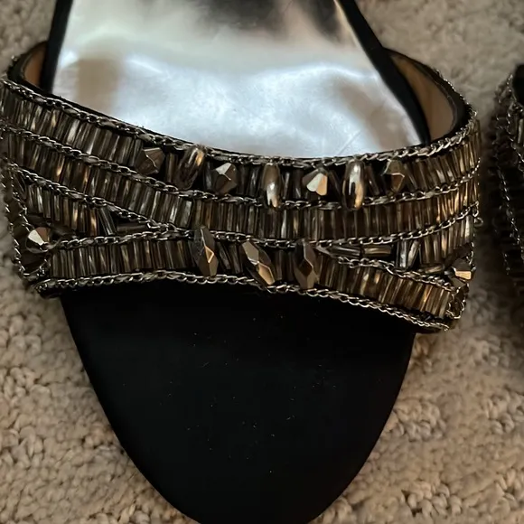Vintage Badgley Mischka Gold Beaded on Black Satin Women's Shoes Size 7