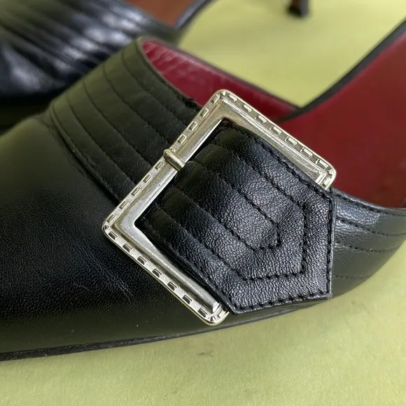 Vintage black/silver Burberry all leather slip on shoes