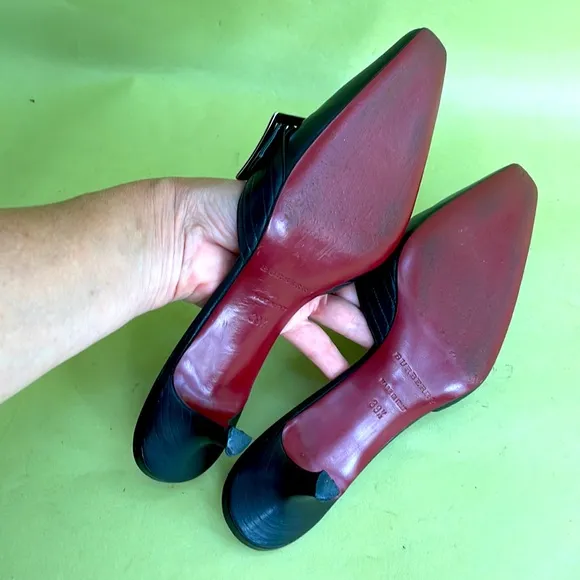 Vintage black/silver Burberry all leather slip on shoes