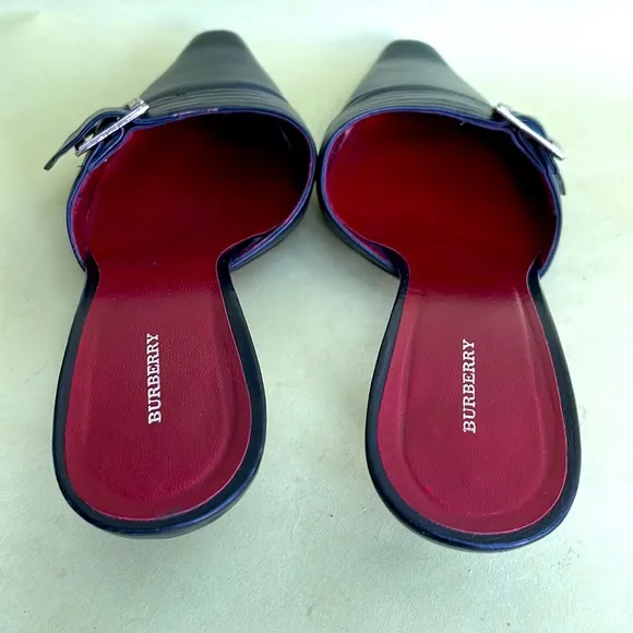Vintage black/silver Burberry all leather slip on shoes