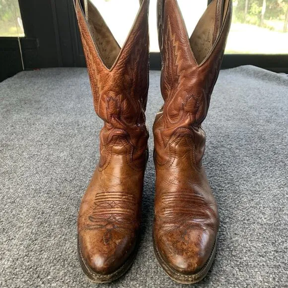 Vintage Boulet Cowboy Boots Mens Size 8 Brown Leather Western Made In Canada