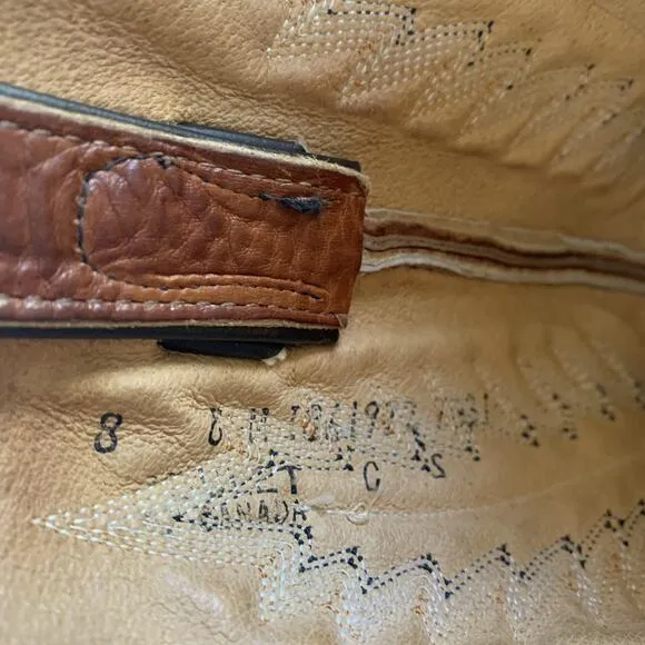 Vintage Boulet Cowboy Boots Mens Size 8 Brown Leather Western Made In Canada
