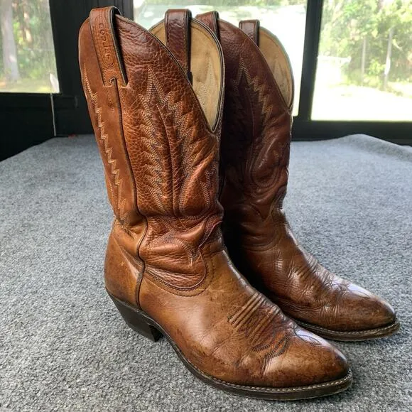 Vintage Boulet Cowboy Boots Mens Size 8 Brown Leather Western Made In Canada