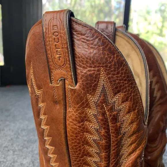 Vintage Boulet Cowboy Boots Mens Size 8 Brown Leather Western Made In Canada