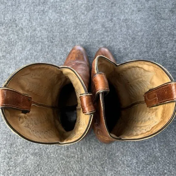 Vintage Boulet Cowboy Boots Mens Size 8 Brown Leather Western Made In Canada