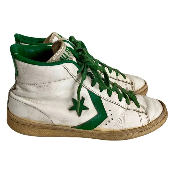 Vintage Converse Green and White ‘Dr. J All Star Pro’ High-Top Sneakers, Size 8