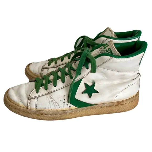Vintage Converse Green and White ‘Dr. J All Star Pro’ High-Top Sneakers, Size 8
