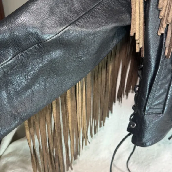 Vintage Cowboy Western Fringe Leather Jacket Mens Small (36 - 38)