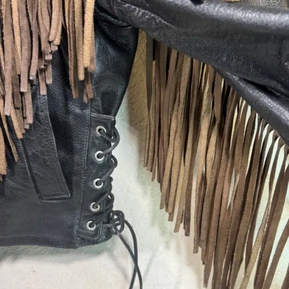 Vintage Cowboy Western Fringe Leather Jacket Mens Small (36 - 38)