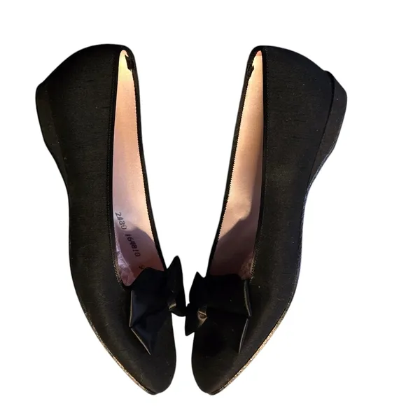 Vintage Daniel Green Black Fabric Slippers W/Bow Size 9 Made In USA