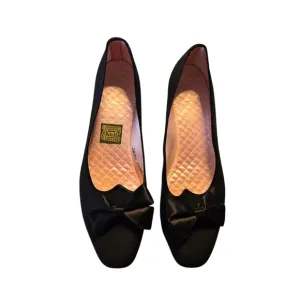 Vintage Daniel Green Black Fabric Slippers W/Bow Size 9 Made In USA