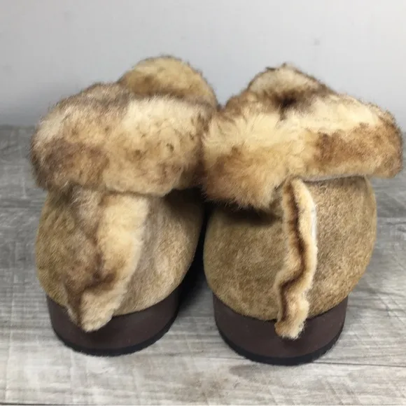 Vintage Dodson Womens Brown Leather Shearling Lined Winter Shoes Slippers Size 7