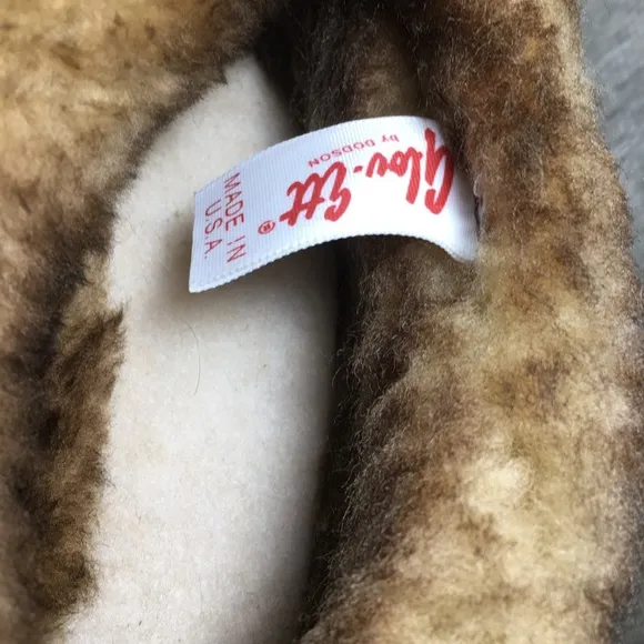 Vintage Dodson Womens Brown Leather Shearling Lined Winter Shoes Slippers Size 7