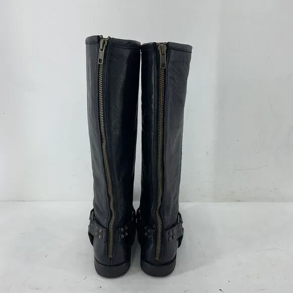 Vintage Frye Black Leather Tall Harness Riding Boots Women Size 7.5B Preowned