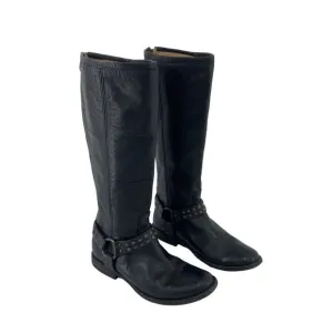 Vintage Frye Black Leather Tall Harness Riding Boots Women Size 7.5B Preowned