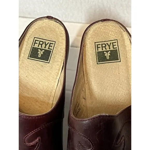 VINTAGE FRYE BOOTS Phoenix Mules Red Size 9 Leather Mule Boots Womens