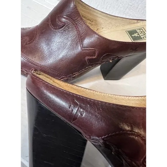 VINTAGE FRYE BOOTS Phoenix Mules Red Size 9 Leather Mule Boots Womens
