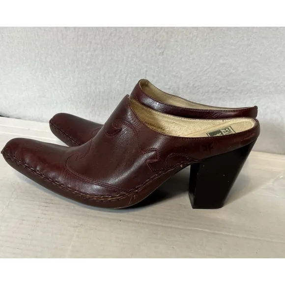 VINTAGE FRYE BOOTS Phoenix Mules Red Size 9 Leather Mule Boots Womens