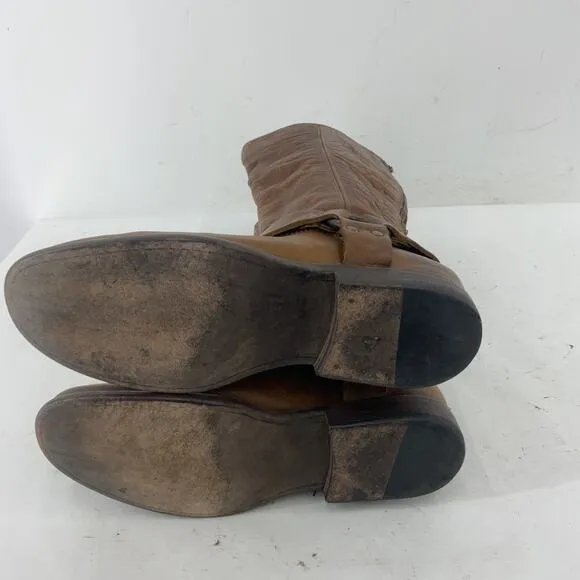 Vintage Frye Women's Brown Leather Tall Harness Riding Boots, Size 7B, Preowned