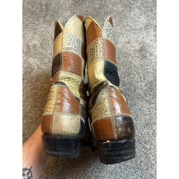 Vintage Handmade Custom Made Patchwork Cowboy Western Boots Men's 11B