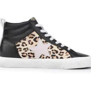 Vintage Havana Black Cheetah Leopard Print High-Top Sneakers with Star