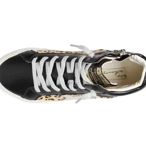 Vintage Havana Black Cheetah Leopard Print High-Top Sneakers with Star