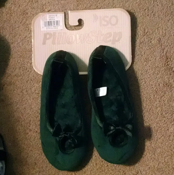 Vintage Isotoner pillow step forest green house slippers shoes