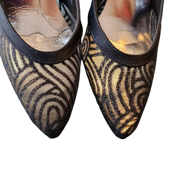 Vintage Jacques Levine Bette Black Satin Mesh Pump Party Heels Size 8N