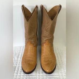 Vintage Justin 8737 Ostrich Quill Leather Boots. Sz 10E