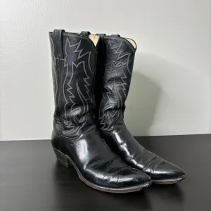 Vintage Justin Black Leather Cowboy Boots Pointed Toe Style 2005 Size 9B USA