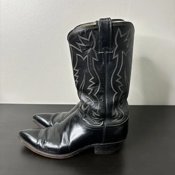 Vintage Justin Black Leather Cowboy Boots Pointed Toe Style 2005 Size 9B USA
