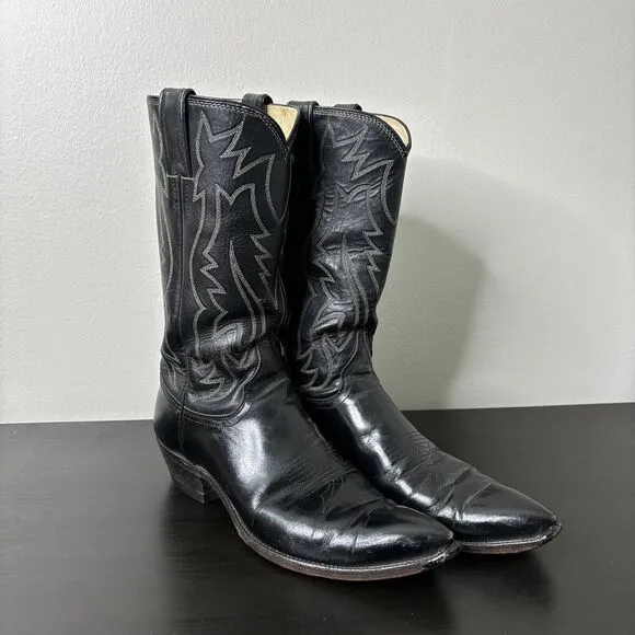 Vintage Justin Black Leather Cowboy Boots Pointed Toe Style 2005 Size 9B USA