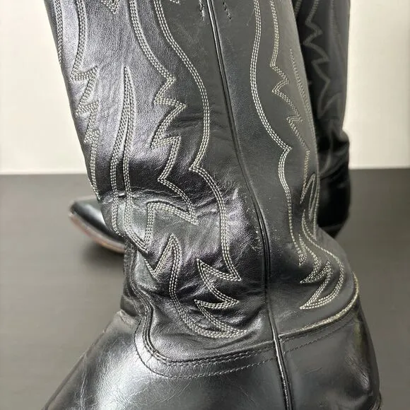 Vintage Justin Black Leather Cowboy Boots Pointed Toe Style 2005 Size 9B USA