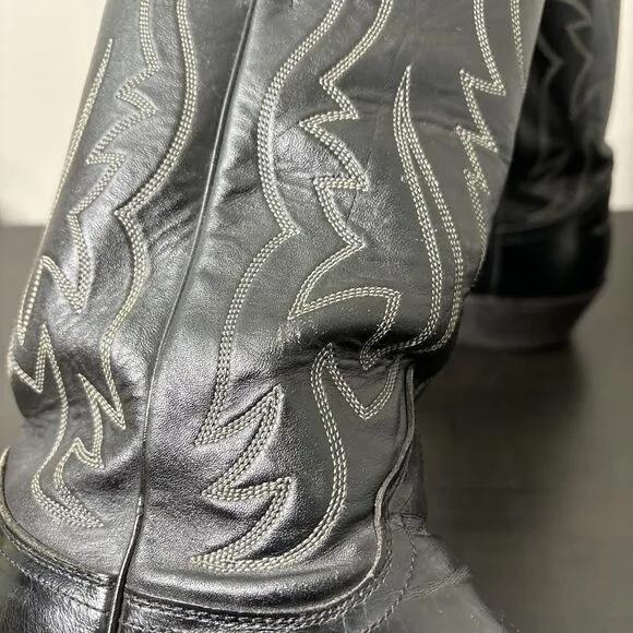 Vintage Justin Black Leather Cowboy Boots Pointed Toe Style 2005 Size 9B USA